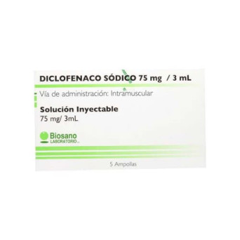 Diclofenaco Sodico 5 Ampollas 75mg/3mL Biosano