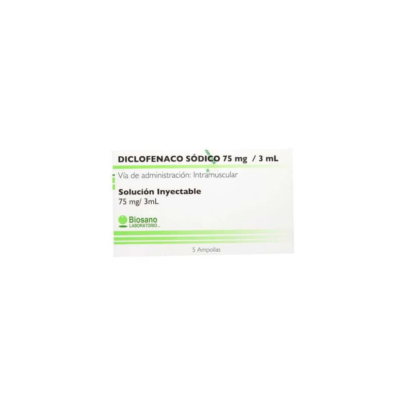 Diclofenaco Sodico 5 Ampollas 75mg/3mL Biosano