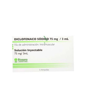 Diclofenaco Sodico 5 Ampollas 75mg/3mL Biosano