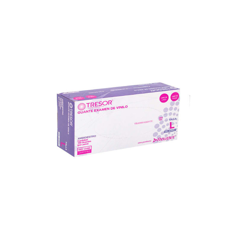 Guante De Vinilo Talla L Transparente S/Polvo 100 Unidades Tresor