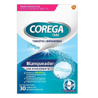 Corega Tabs Tabletas Limpiadoras Blanqueador 30 Unidades