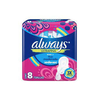 Always Ultrafina Con Alas 8 Unidades Flujo Moderado