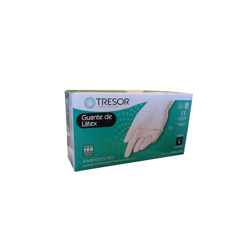 Guante De Latex Talla L Blanco 100 Unidades S/Polvo Tresor