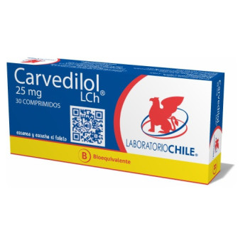 Carvedilol 25 mg. 30 comp. Lab. Chile