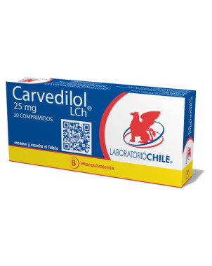 Carvedilol 25 mg. 30 comp. Lab. Chile